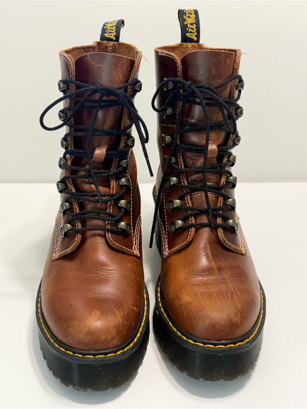 Dr. Martens Brown Leather Lace-Up Combat Boots - Picture 2 of 16